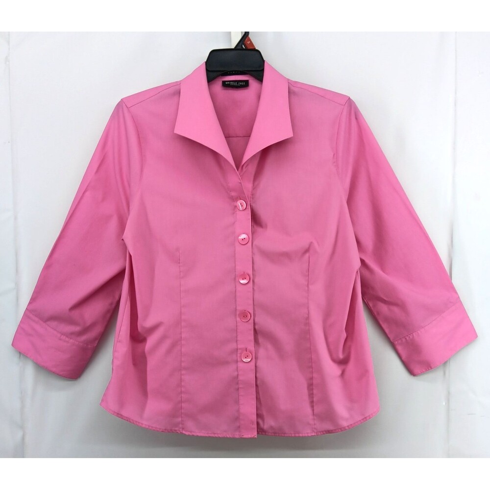 Foxcroft Dress Shirt Women Size XL Pink Collared Button Up Wrinkle Free Top